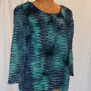 Ladies KIM ROGERS Green/Blue Waves Blouse - L
